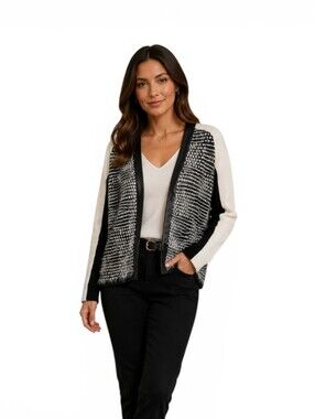 Trouvé Angora Rabbit Hair Colorblock Cardigan Sweater Faux Leather Trim Size M